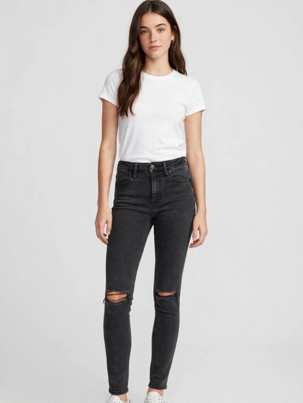 American Eagle 0 Long Black Ripped Super Stretch X Hi-Rise Jegging Skinny